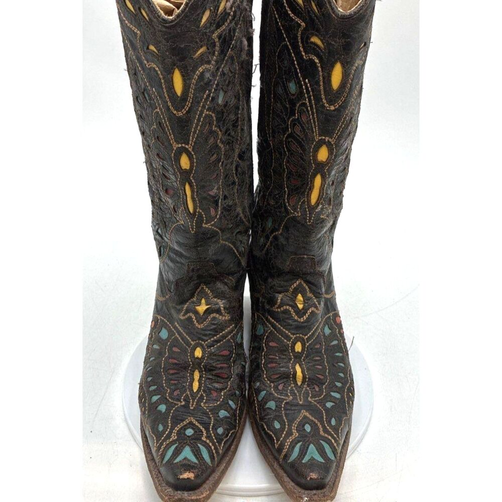 Corral Vintage A1928 Black Multicolor Butterfly Inlay Western Boots Size 8.5